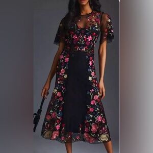 Anthropologie Embroidered Floral Dress